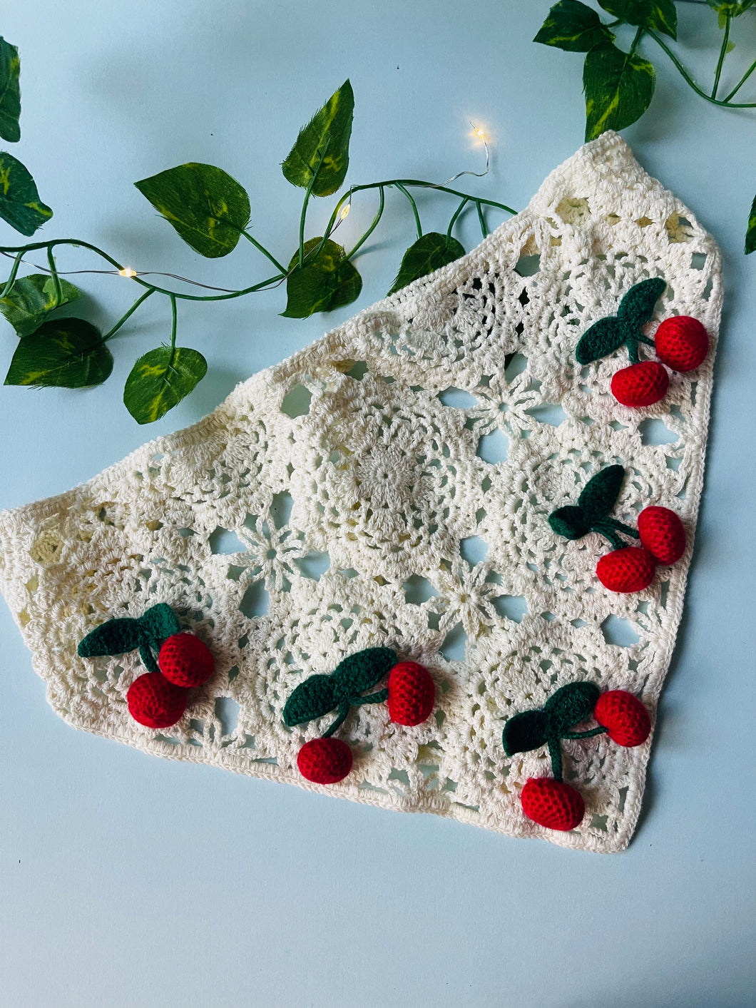 3D Crochet Cherry Bandana Tie