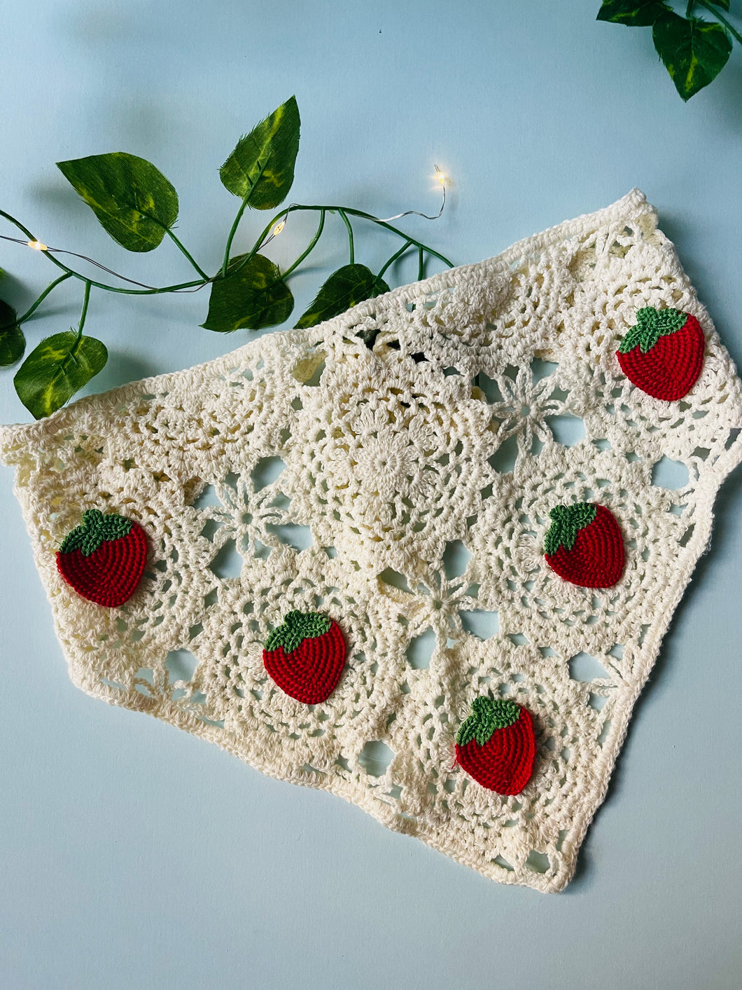 3D Crochet Strawberry Bandana Tie