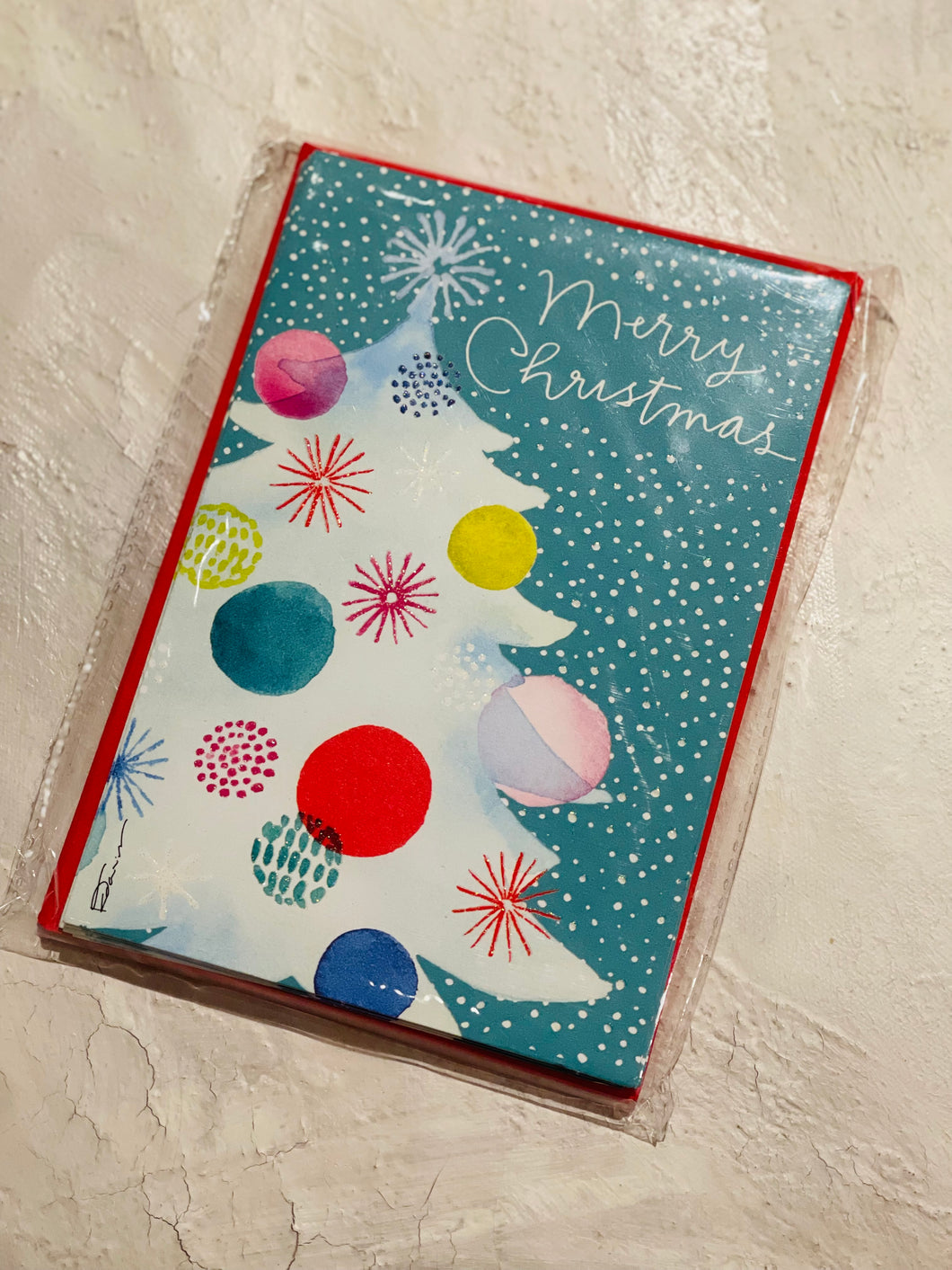 Merry Christmas Tree Teal (10 Pack) - Christmas Cards