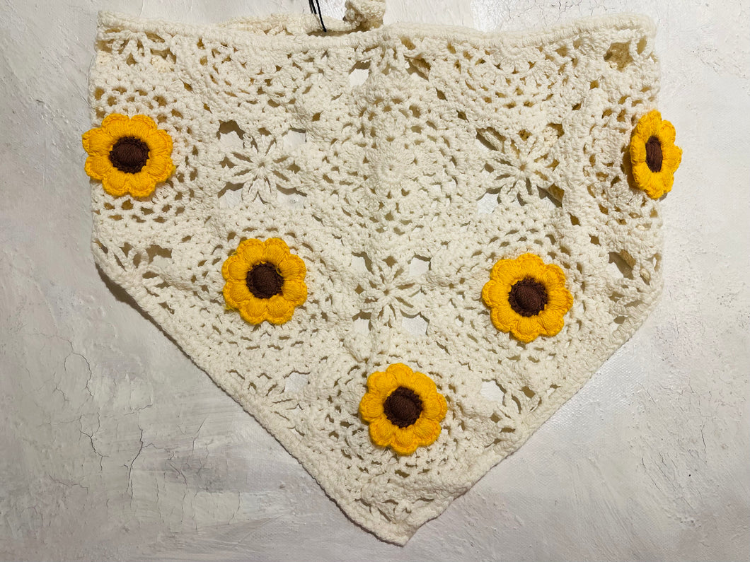 3D Crochet Sunflower Bandana Tie