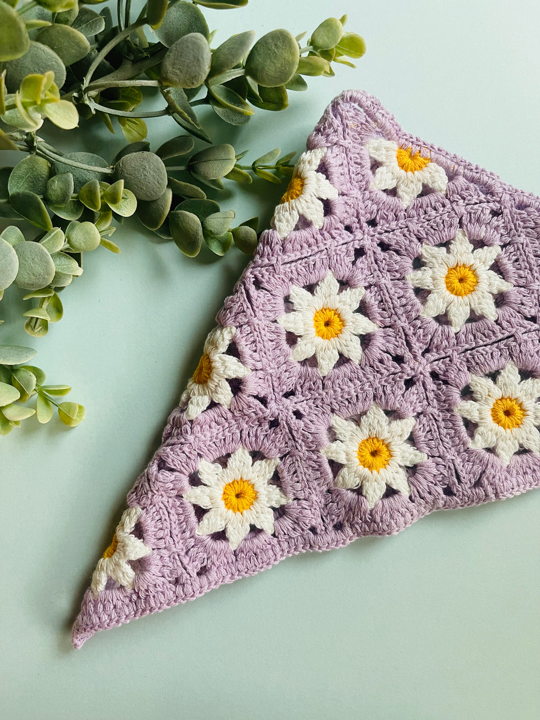 Crochet Scattered Purple Daisy Bandana Tie